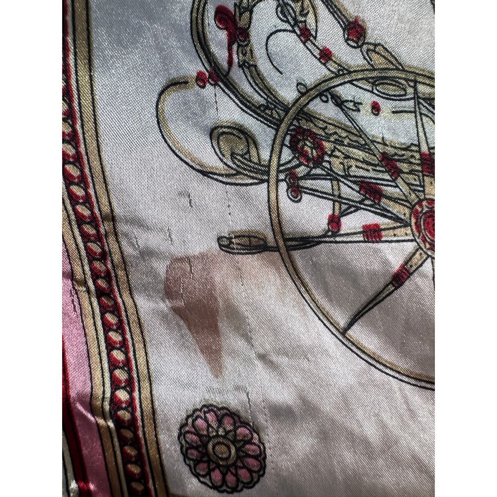 Vintage 35" Square Scarf Horse Carriage Equestrian Print Silky Pink Ivory - Picture 3 of 10